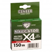 Шнур плетёный Navigator x4 d-0,25 мм, L-150 м, цвет зеленый, разрывная нагрузка 18,90 кг