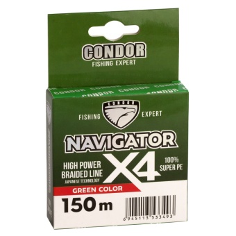 Шнур плетёный Navigator x4 d-0,22 мм, L-150 м, цвет зеленый, разрывная нагрузка 16,20 кг