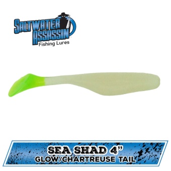 Силиконовая приманка Bass Assassin Sea Shad 4  (Glow-Chart. Tail)